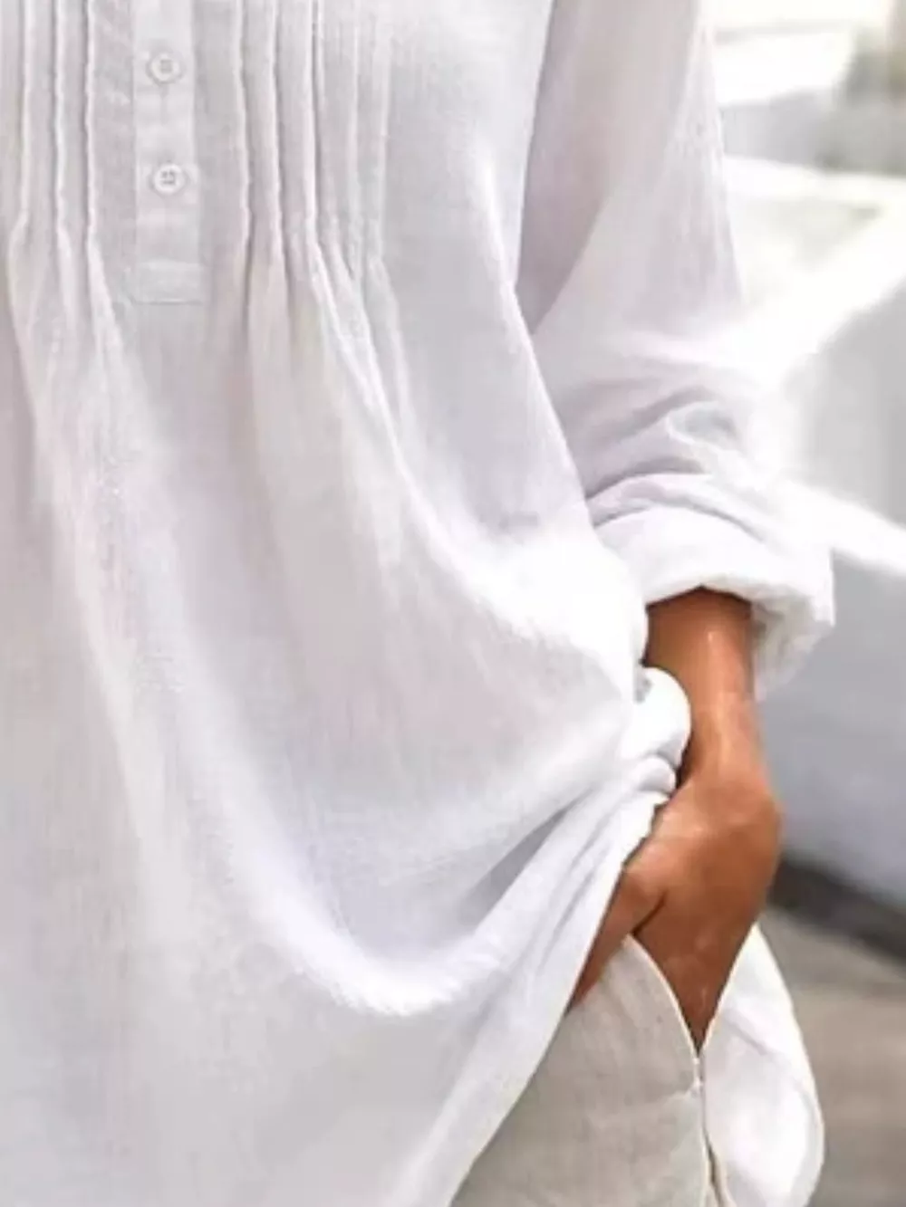 Casual Button Detail Long Sleeve Linen Shirt, image 15