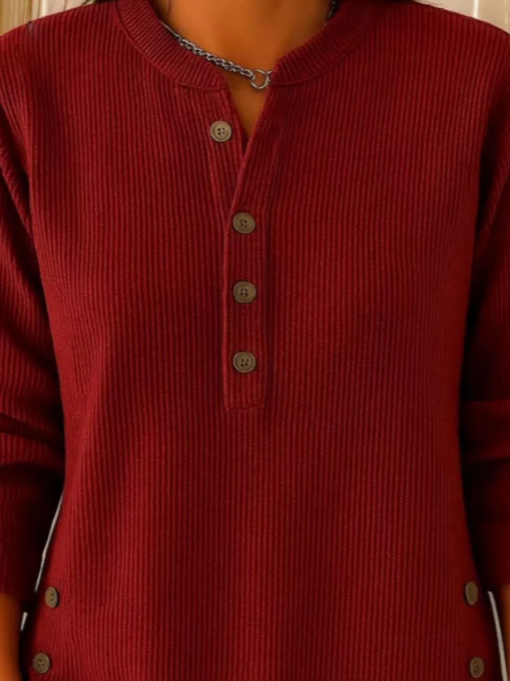 Full Size Button Detail Corduroy Top Plus Size, image 3
