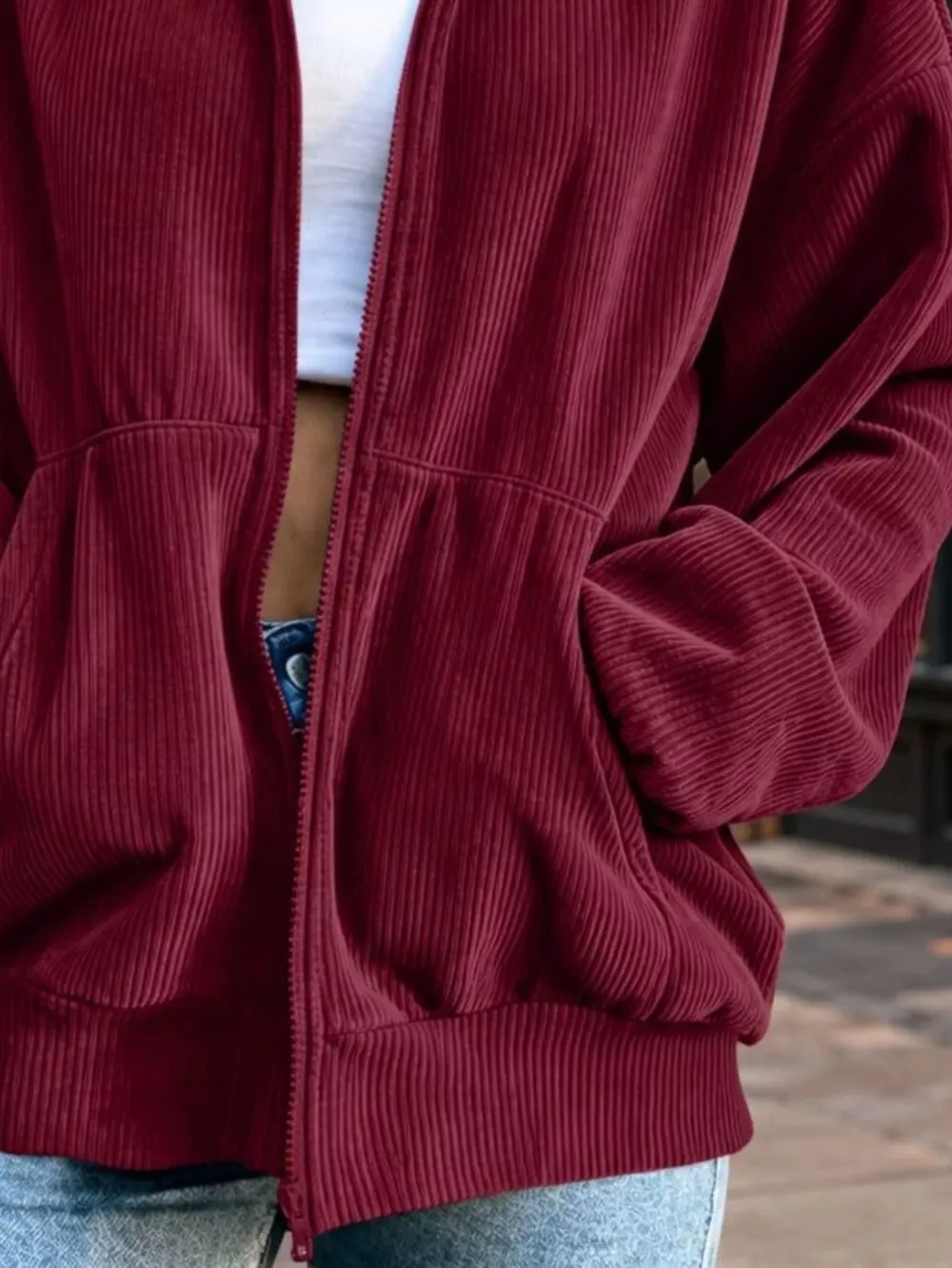 Corduroy Zip-Up Dropped Shoulder Jacket, image 6