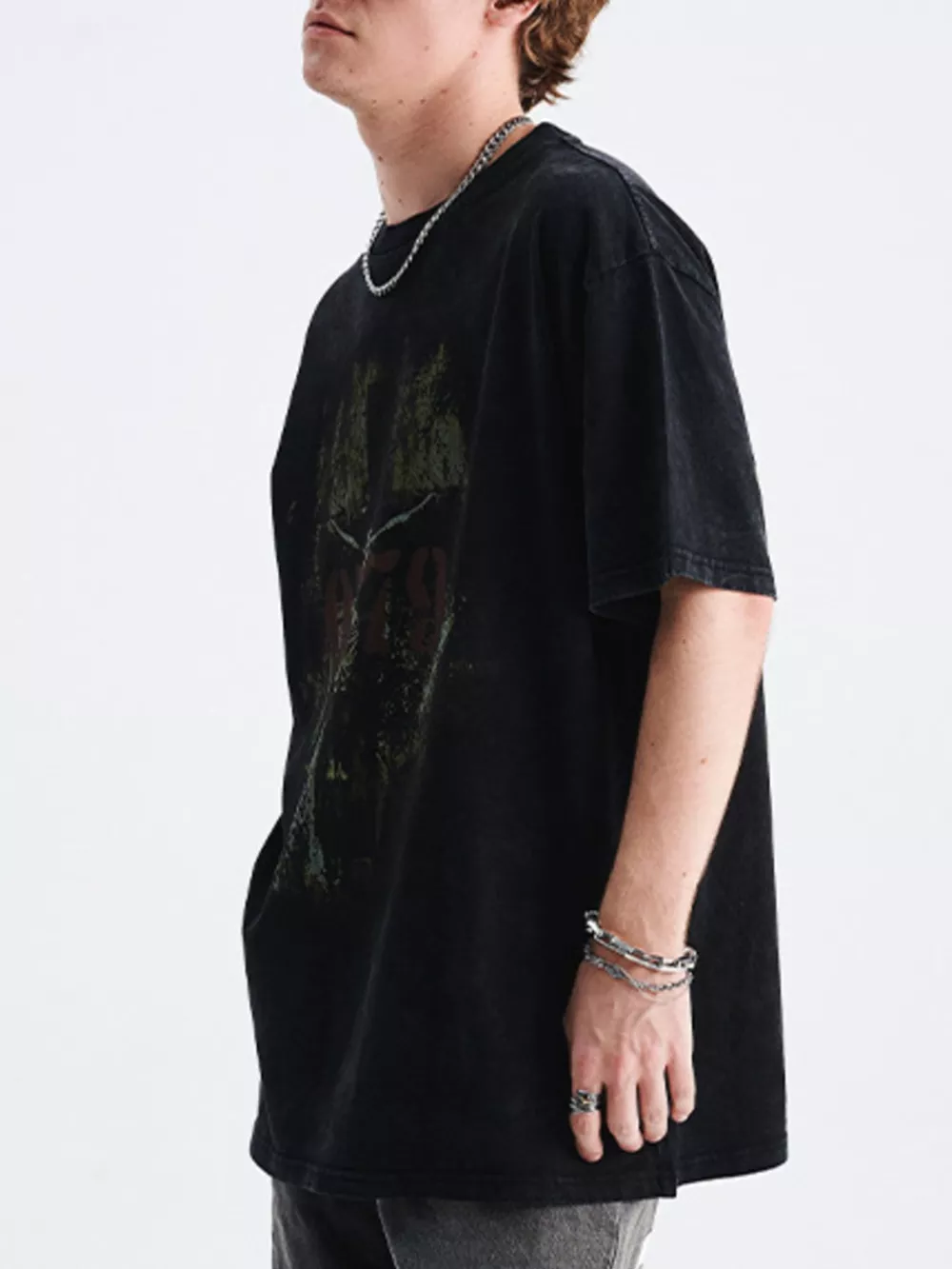 Men's Vintage Graphic Round Neck Oversized T-Shirt, image 3