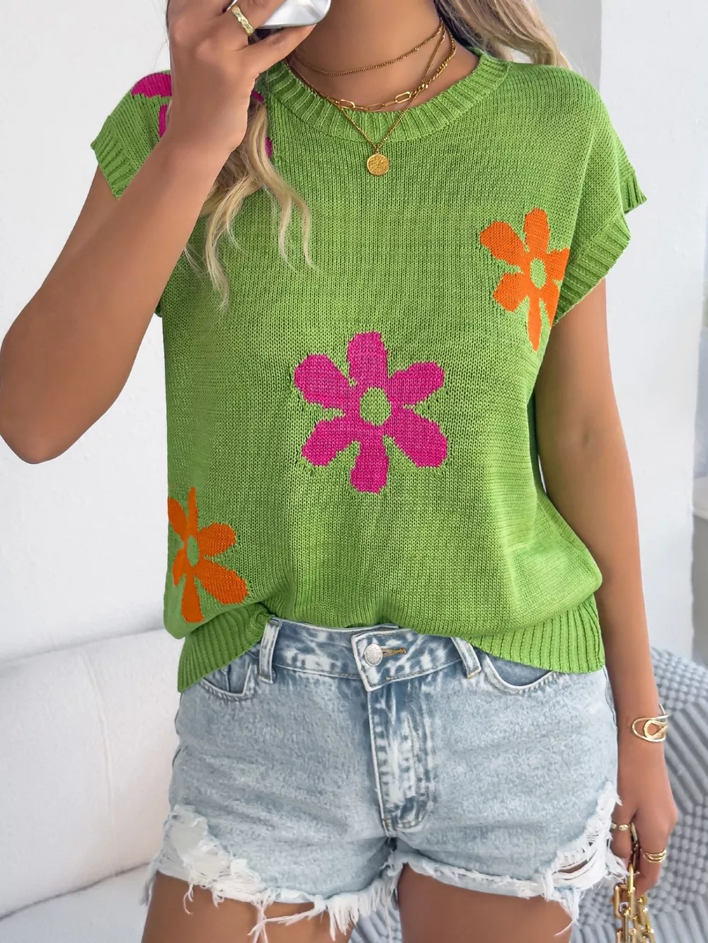 Flower Round Neck Sweater, image 2