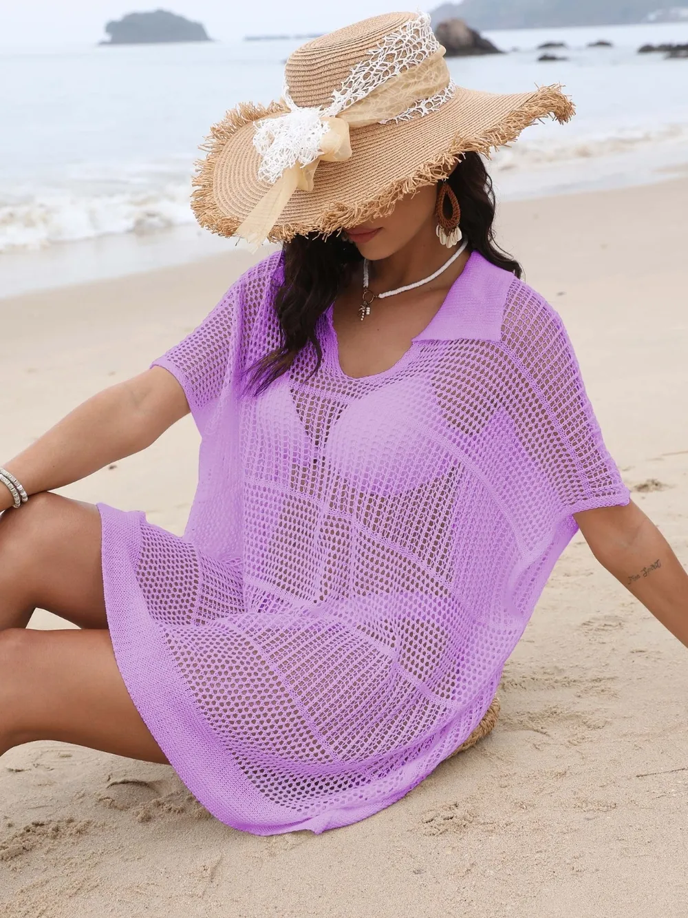 Hollow Out Collared Neck Cover-Up, image 25