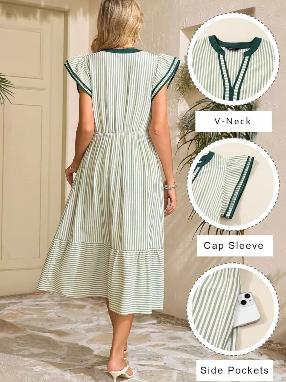Striped Ruffle Sleeve Midi Dress, image 19
