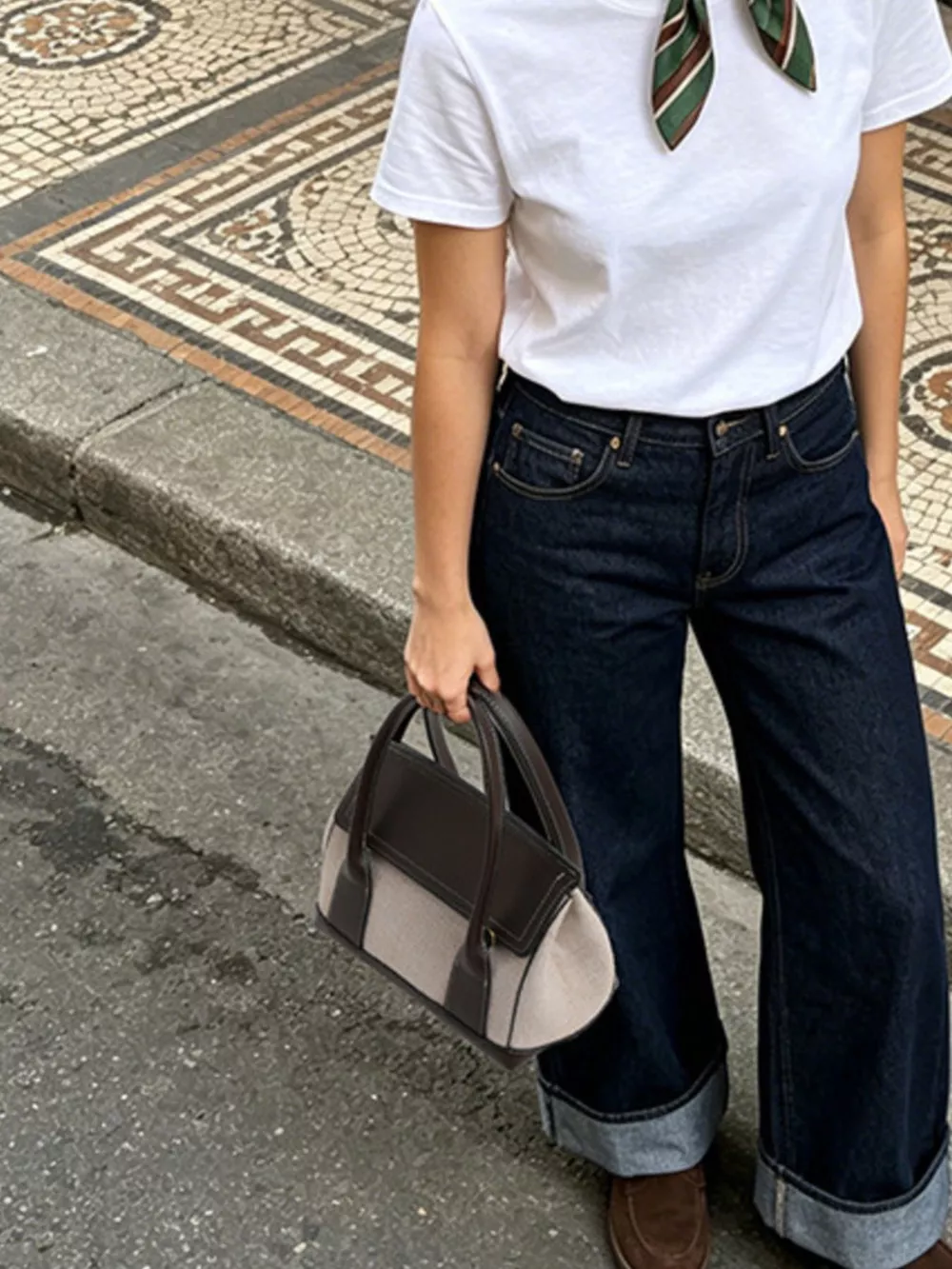 Minimalist Two-Tone Canvas and Leather Structured Handbag