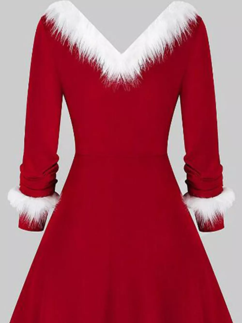 Fuzzy Trim Long Sleeve Christmas Dress, image 4