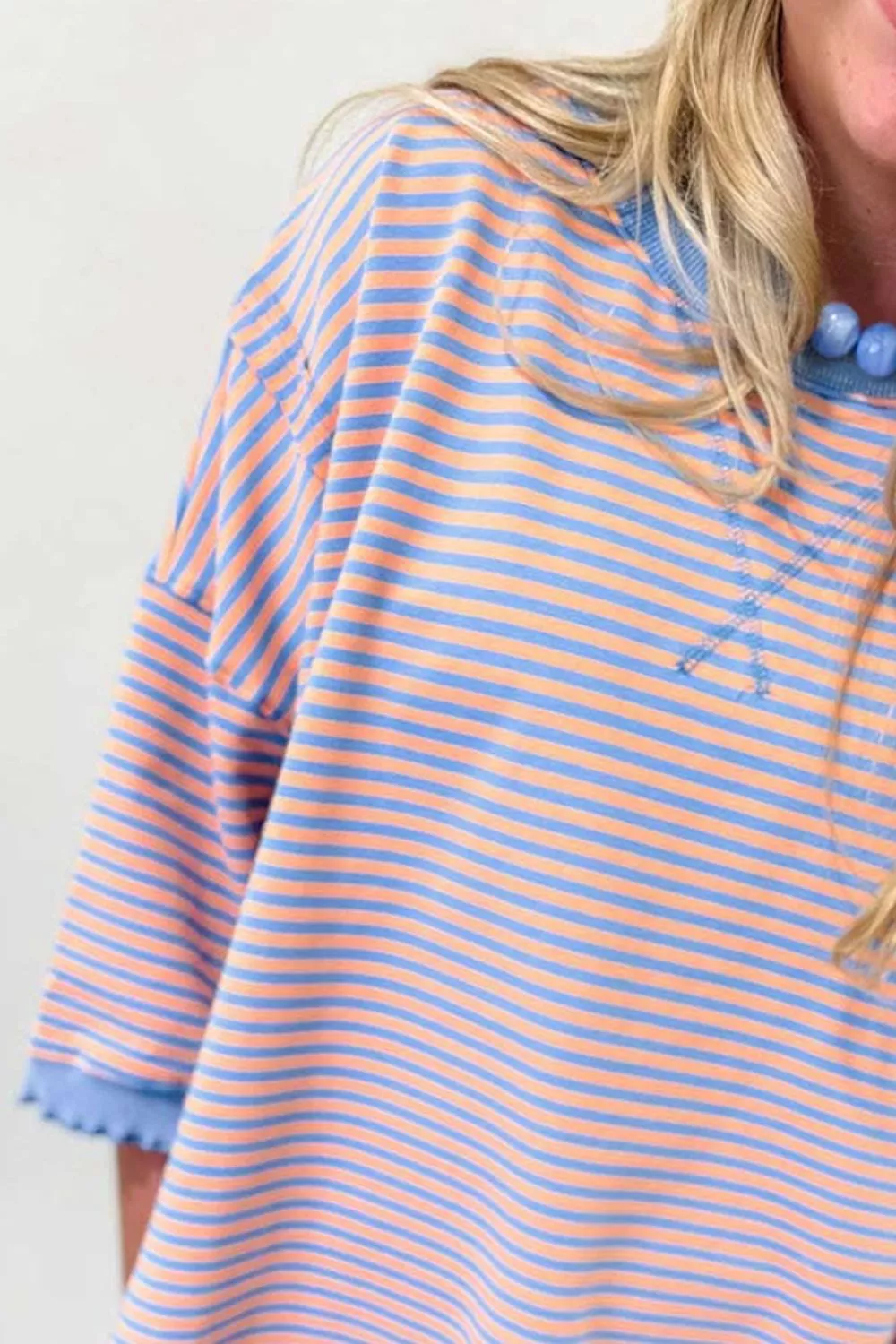 Striped Raw-Edge Casual Blouse, image 3