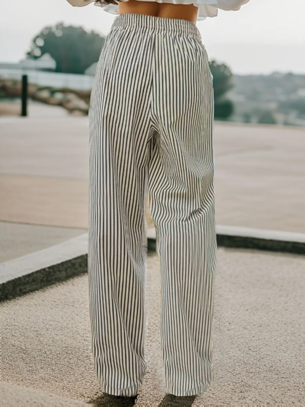 Drawstring Striped Elastic Waist Pants, image 3