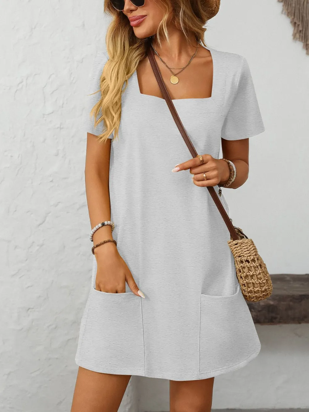 Square Neck Short Sleeve Mini Dress, image 27