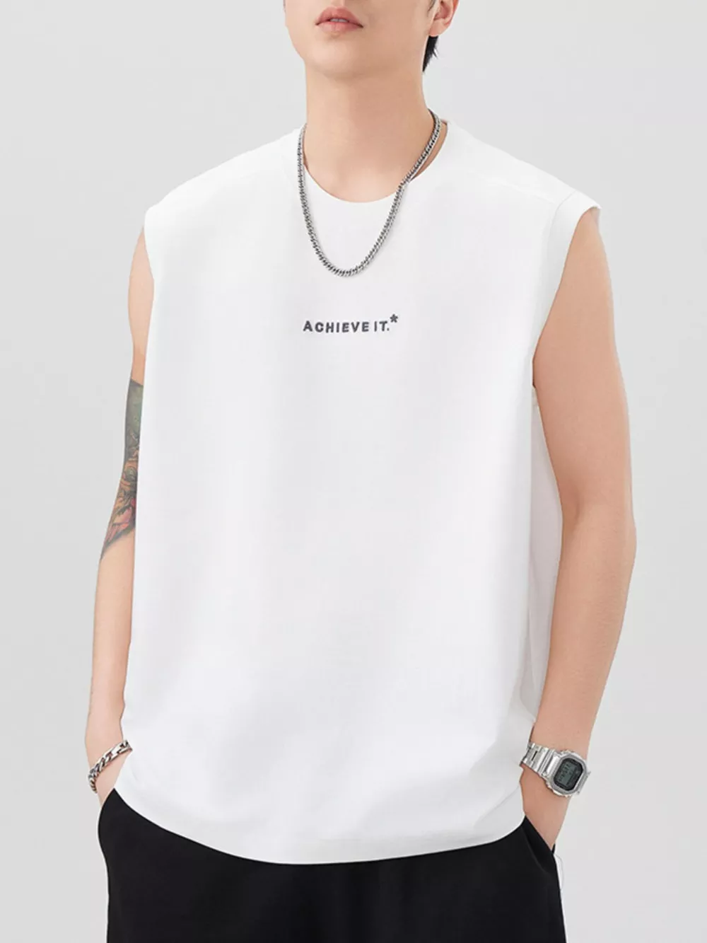 Men's Plus Size Letter Round Neck Tank, image 15