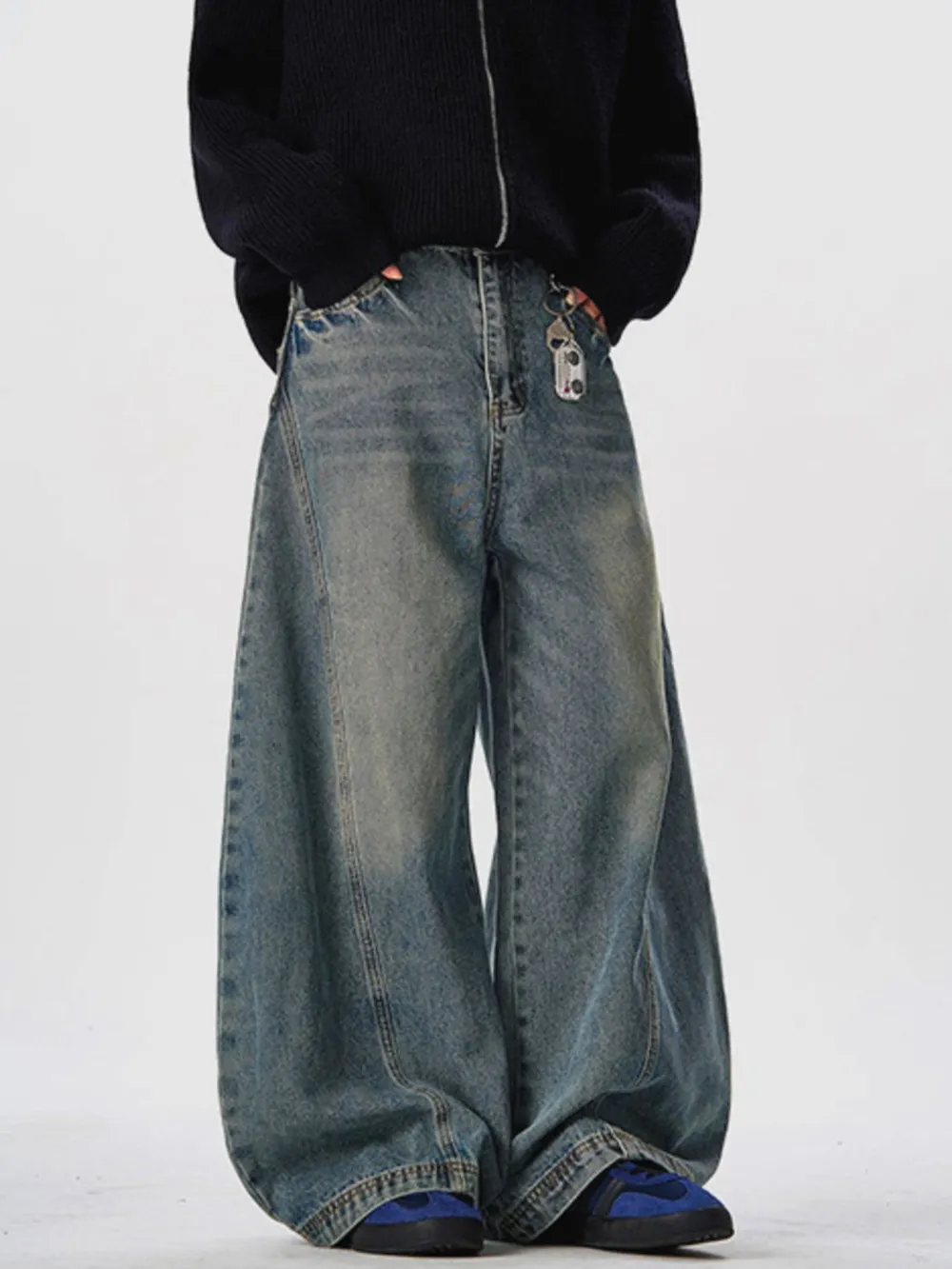 Men's Vintage Washed Wide Leg Curved Jeans, image 4