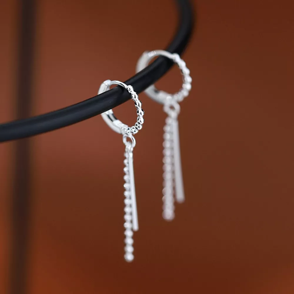 925 Sterling Silver Hoop Drop Earrings, image 4