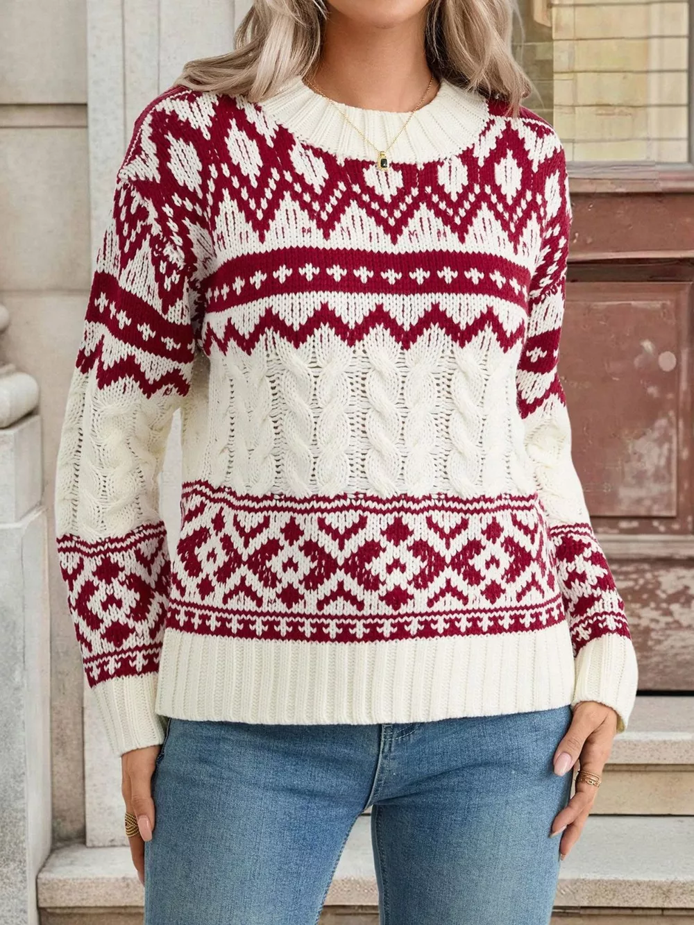 Christmas Cable Knit Long Sleeve Sweater, image 2