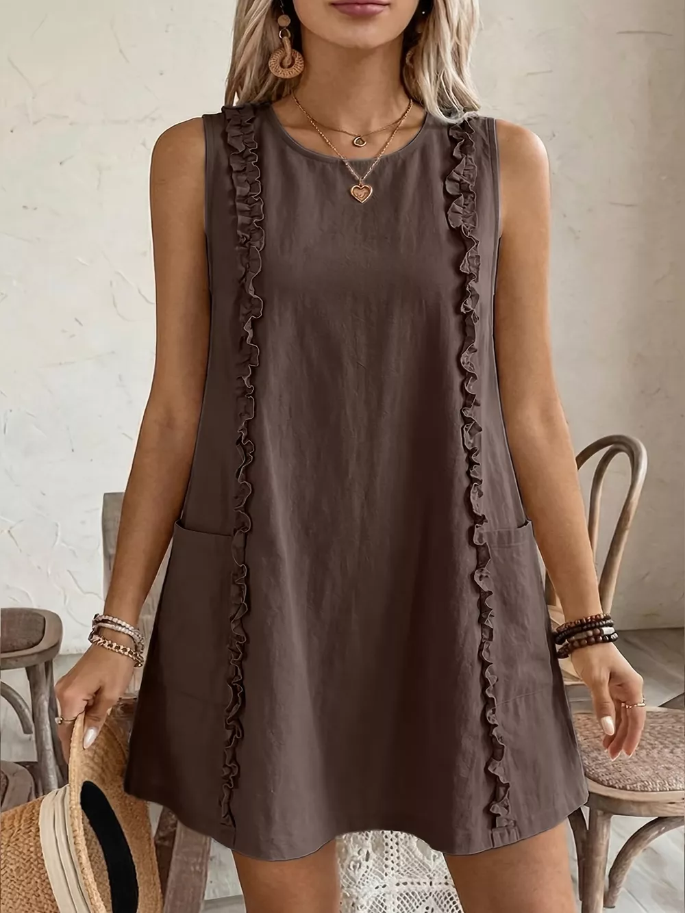 Frill Sleeveless Round Neck Dress, image 14