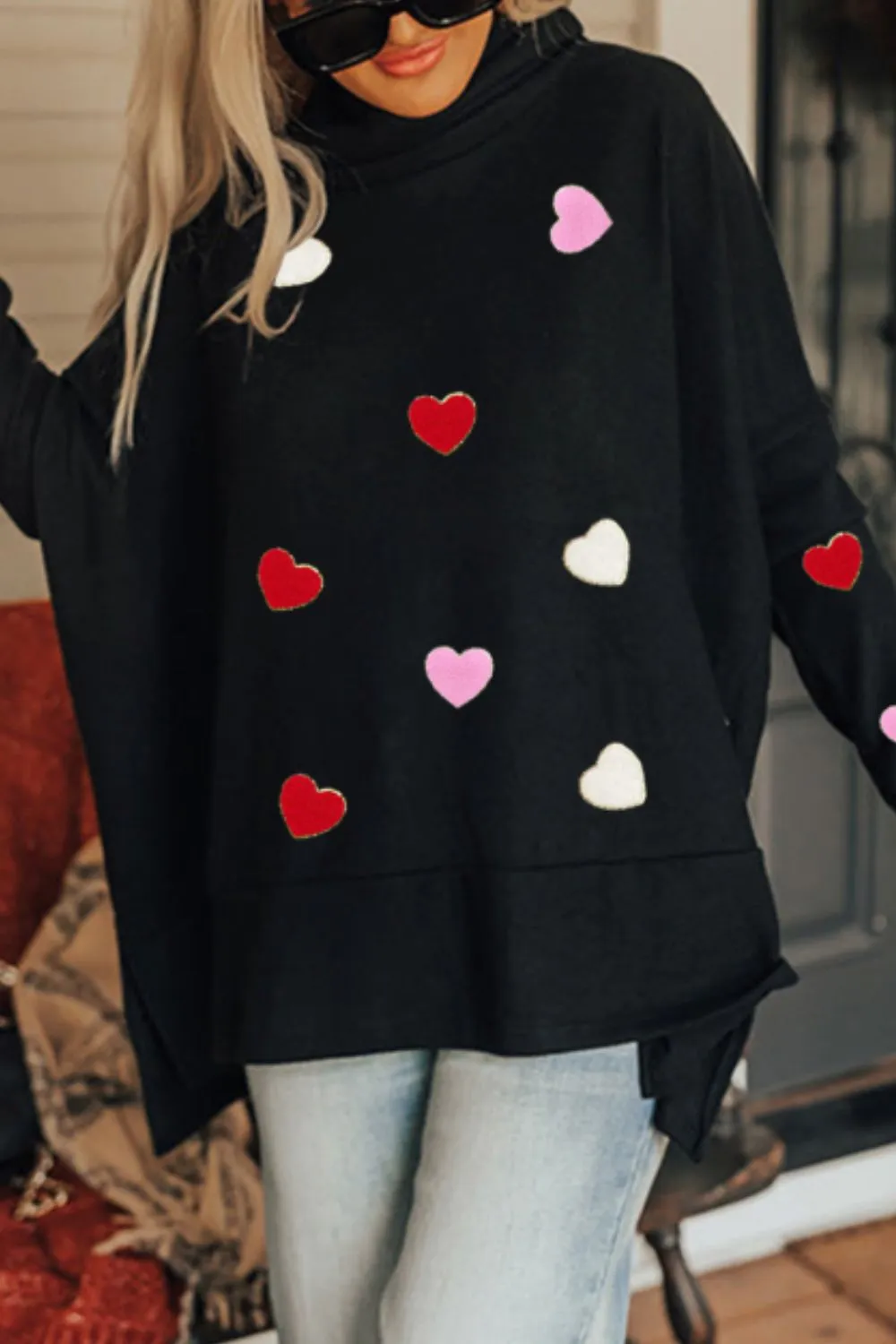 Valentine’s Day Heart Patched Turtleneck Long Sleeve Top, image 5