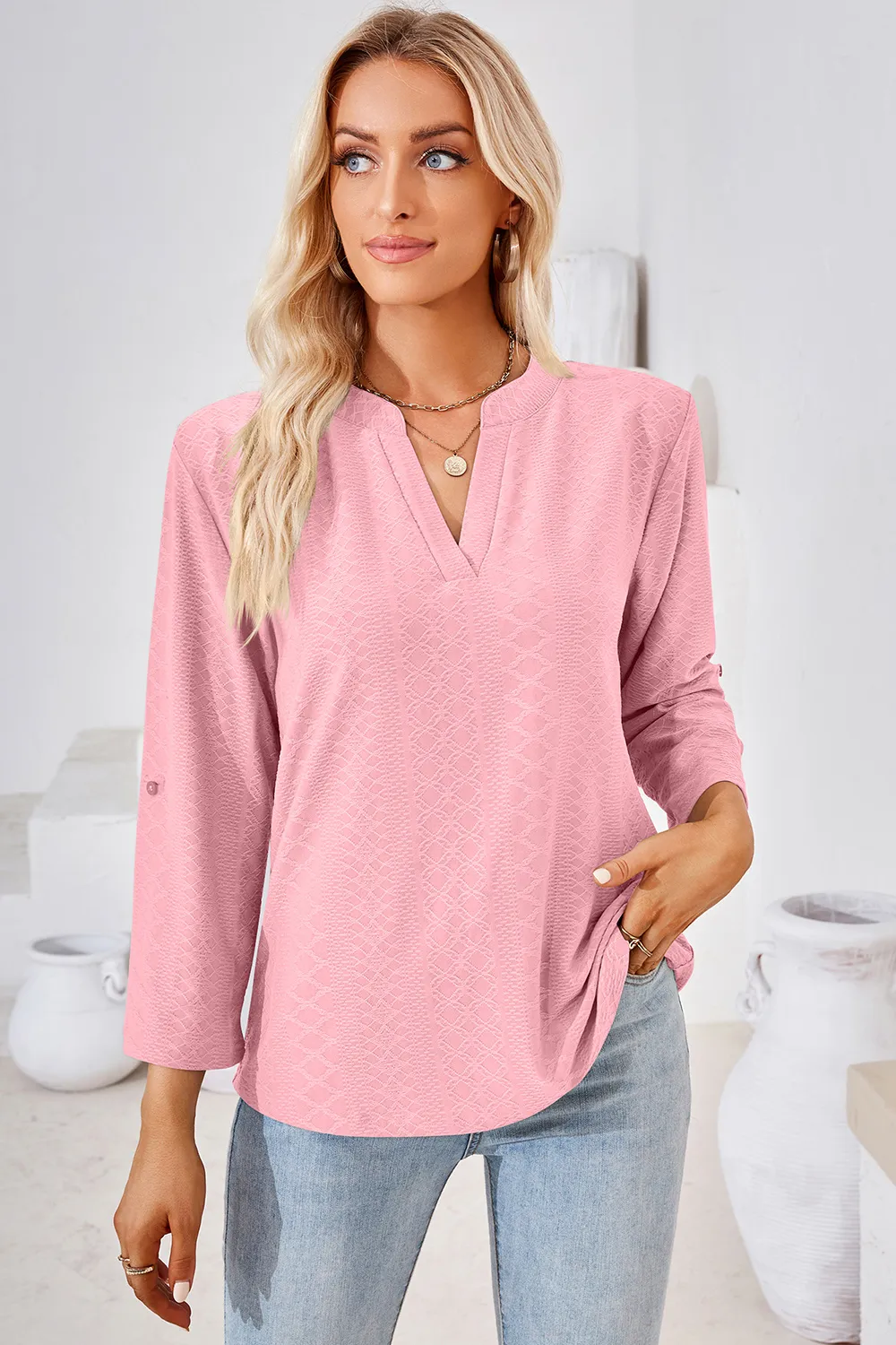 Notched Roll-Tab Sleeve T-Shirt, image 5