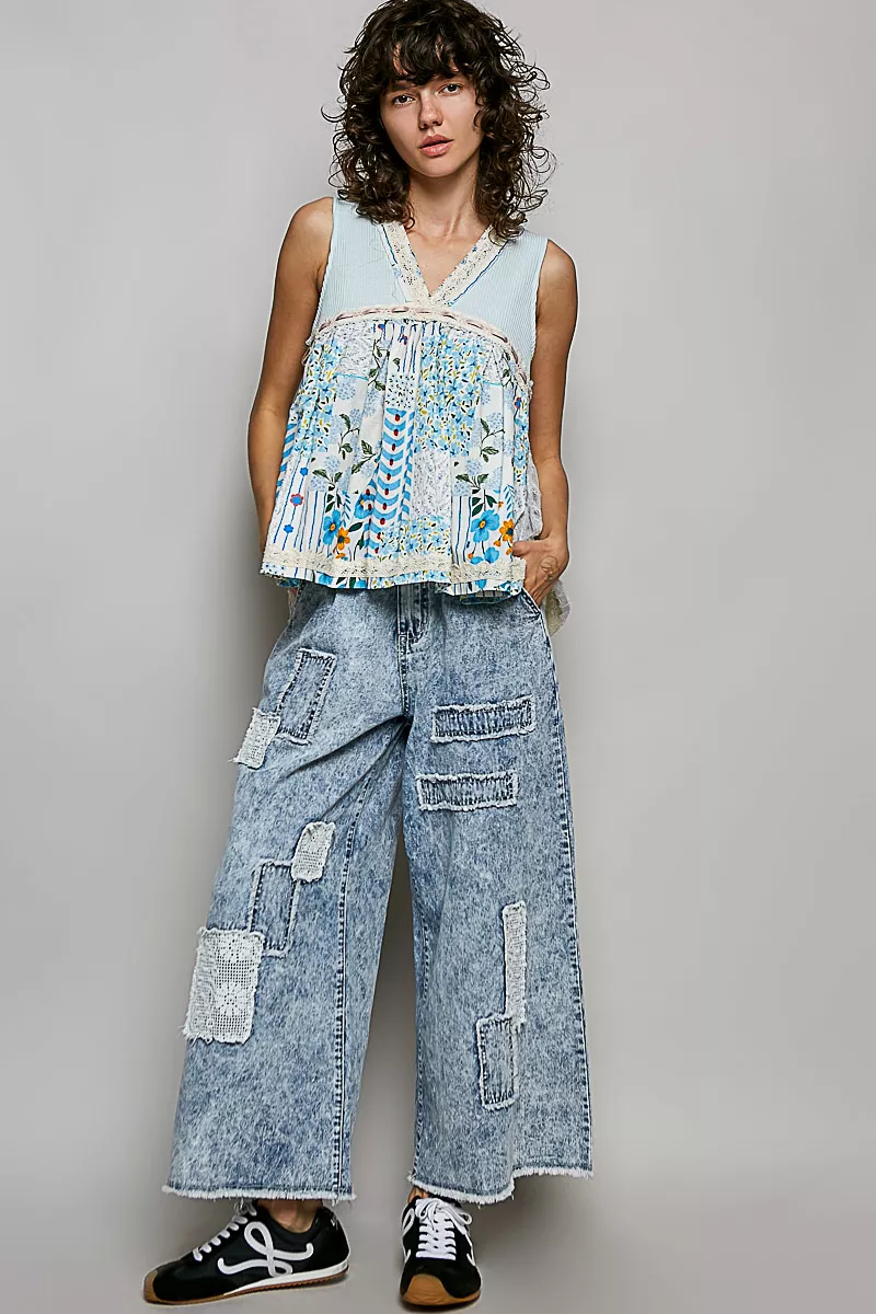 Floral V-Neck Sheer Tank with Lace Trim, image 5