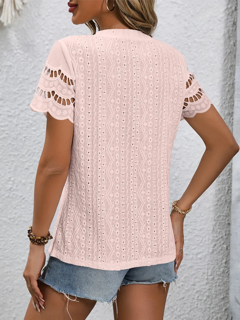 Full Size Eyelet Round Neck Short Sleeve Top, image 27