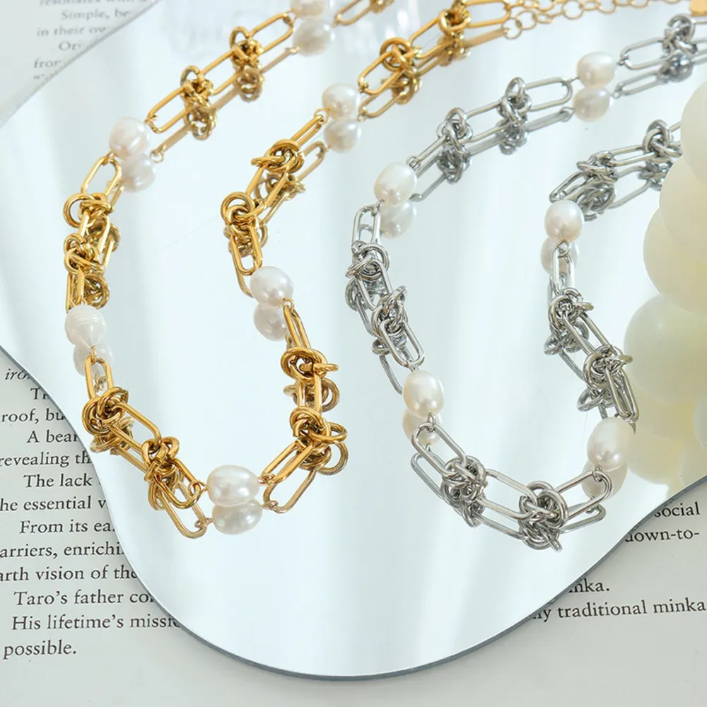 Freshwater Pearl Titanium Steel Necklace, image 5