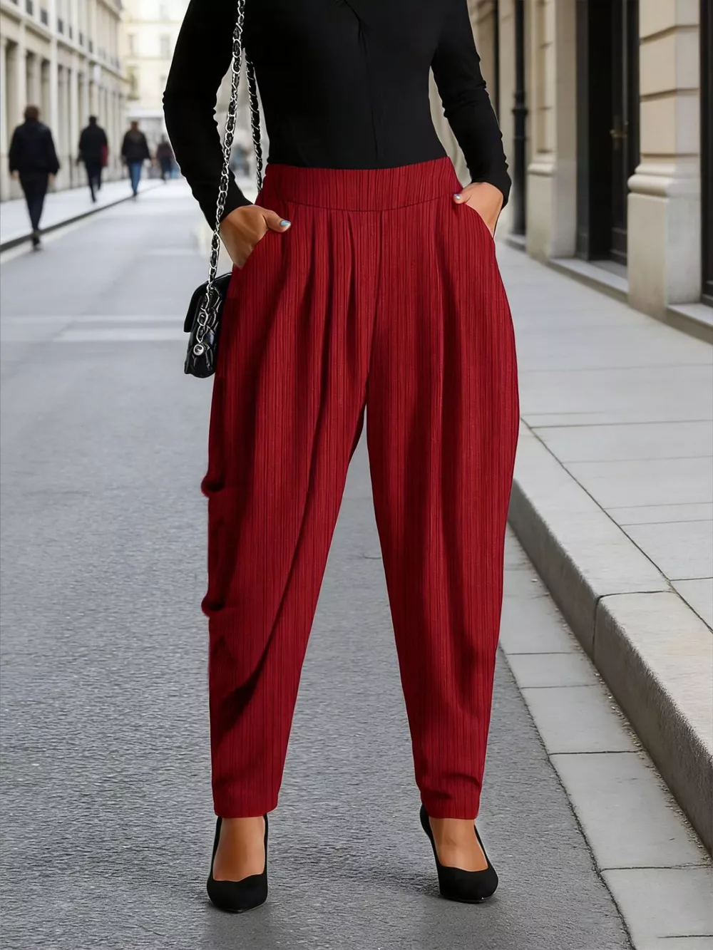 Plus Size Elastic Waist Causal Pants, image 8