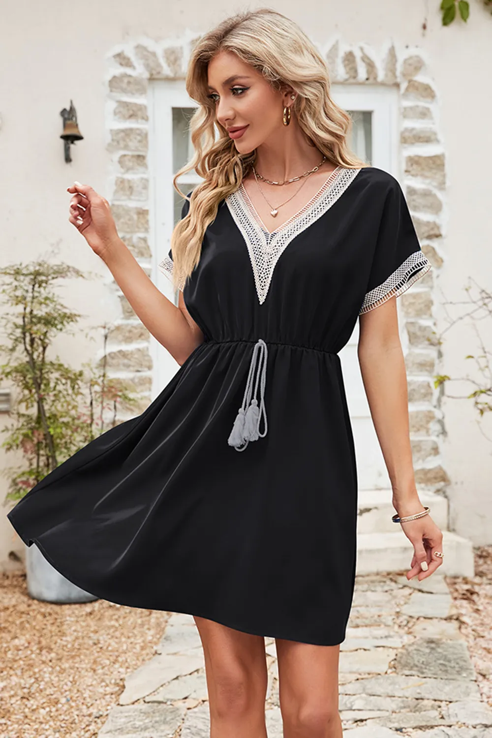 Tassel V-Neck Short Sleeve Dress, image 15
