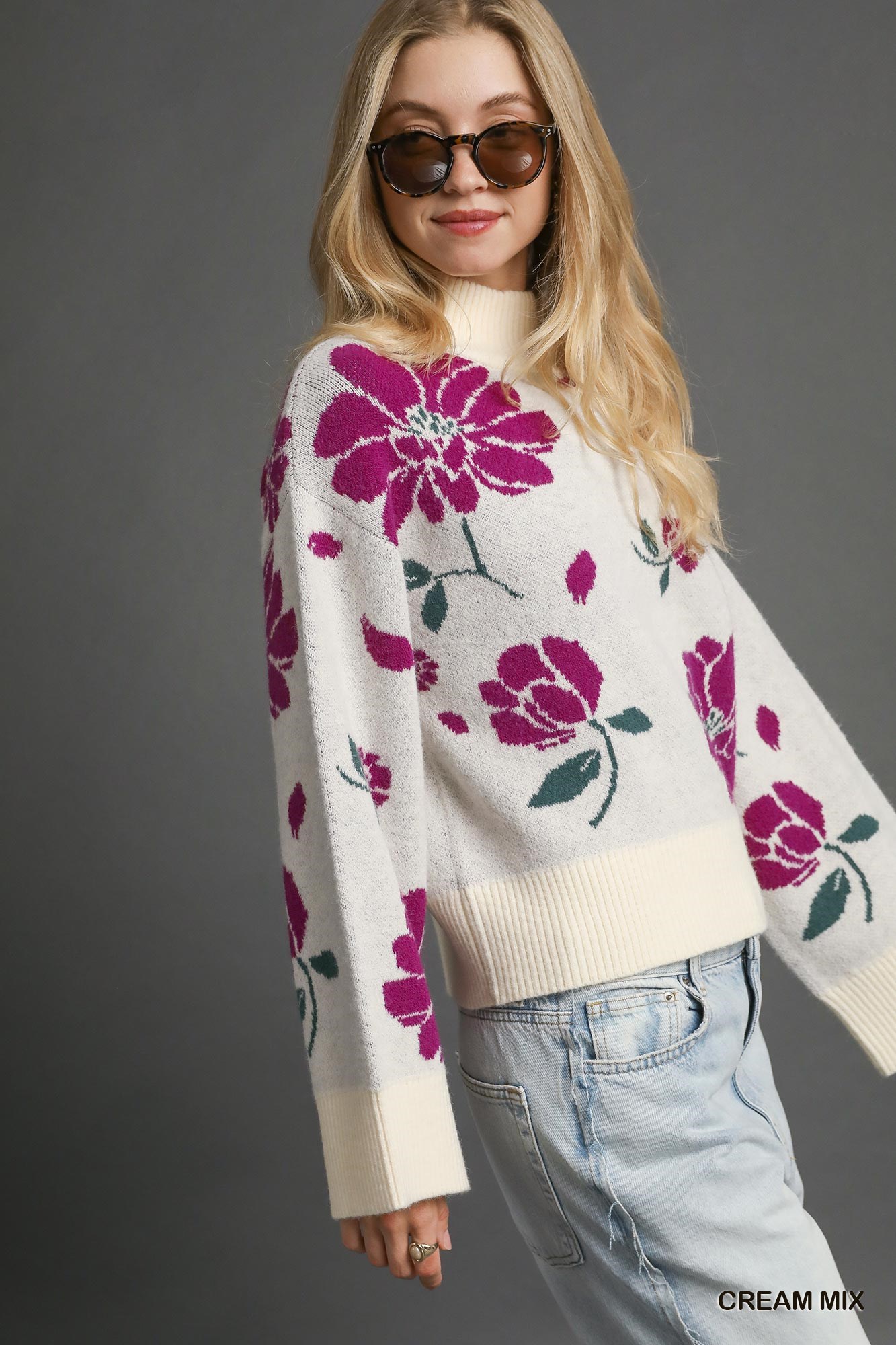 Floral Patterned Mock Neck Sweater, image 2