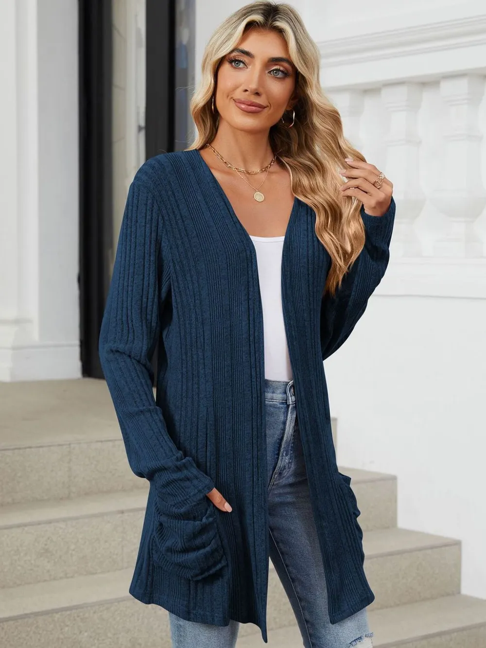 Pocketed Open Front Long Sleeve Cardigan, image 33