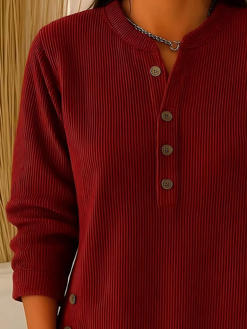 Full Size Ribbed Half Button Henley Top Plus Size, image 3