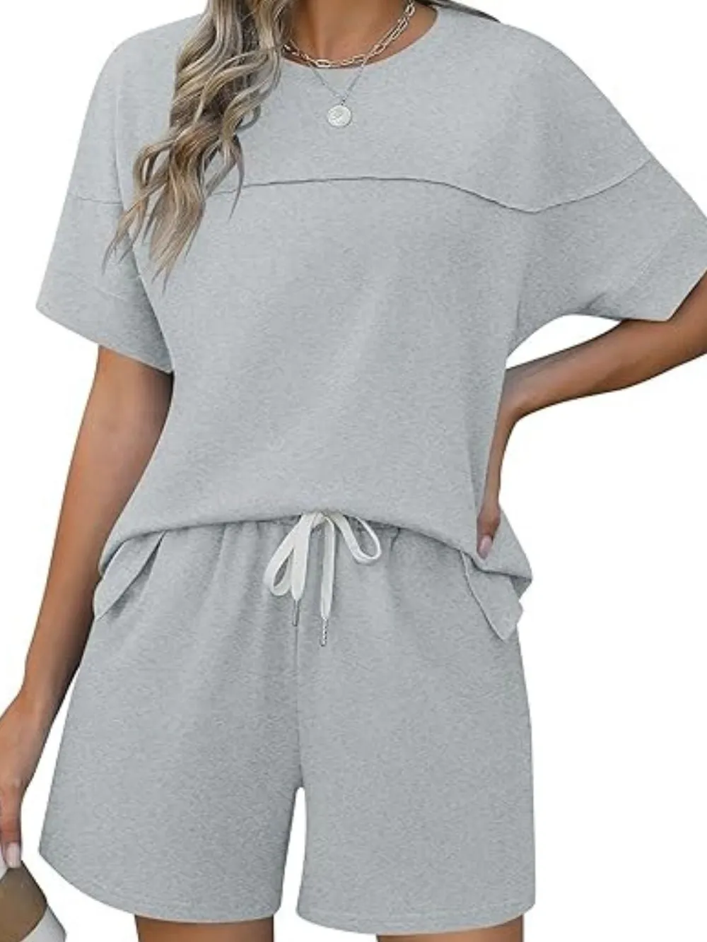 Round Neck Short Sleeve Top and Shorts Set, image 11