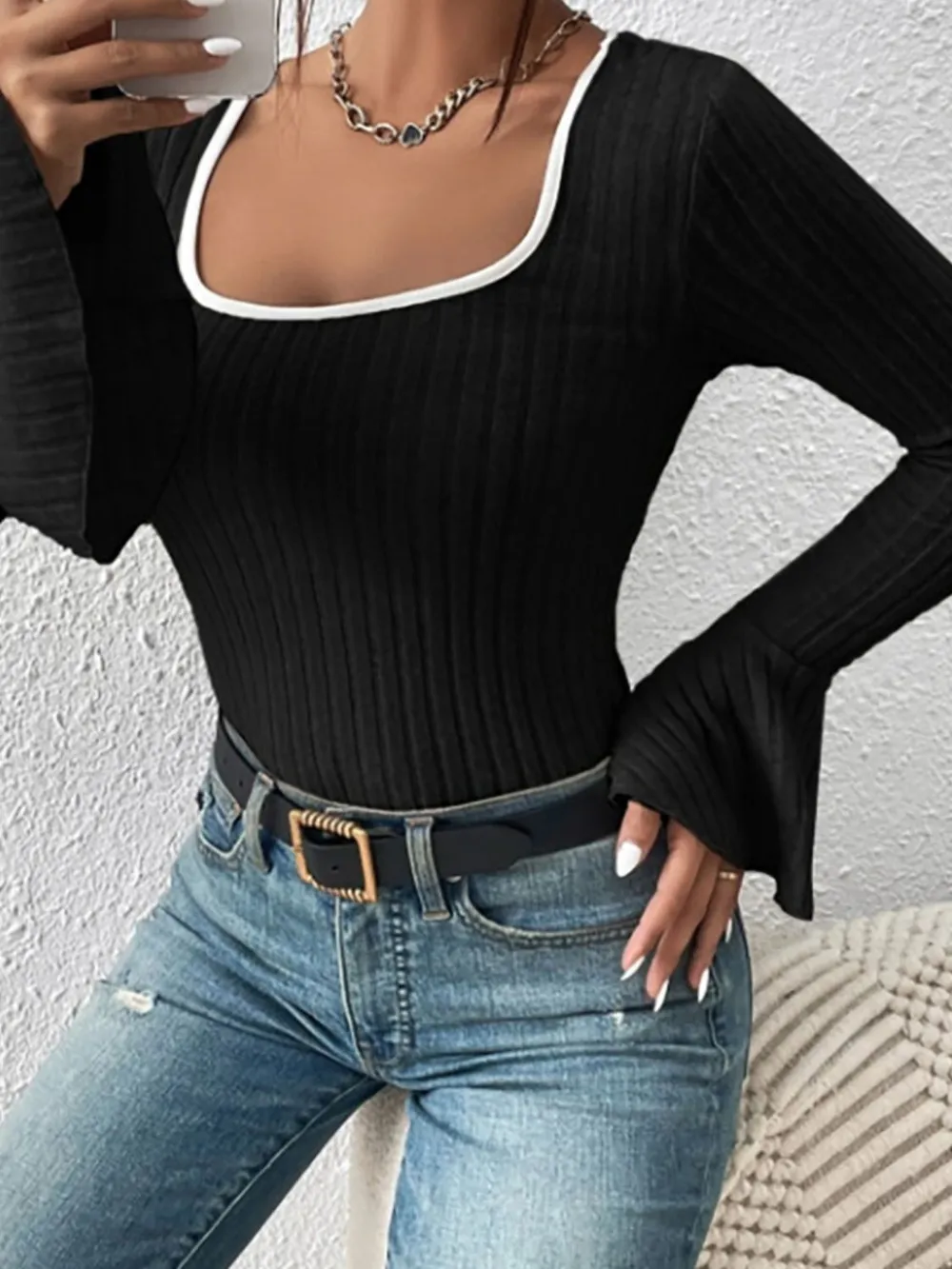 Scoop Neck Long Sleeve T-Shirt, image 9