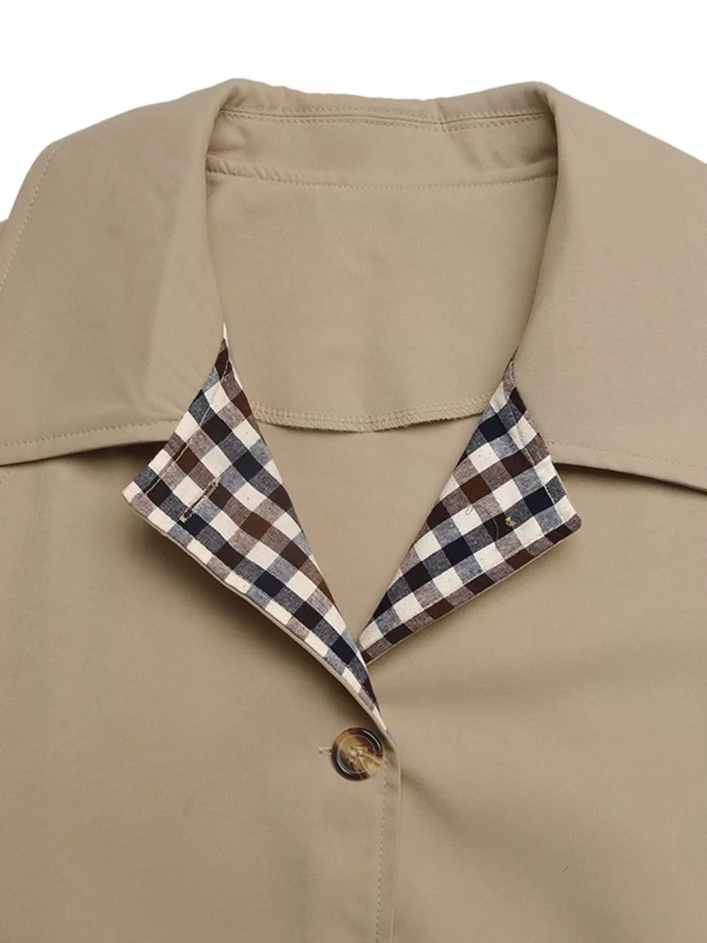 Checkered Lining Button Up Trench Coat, image 7