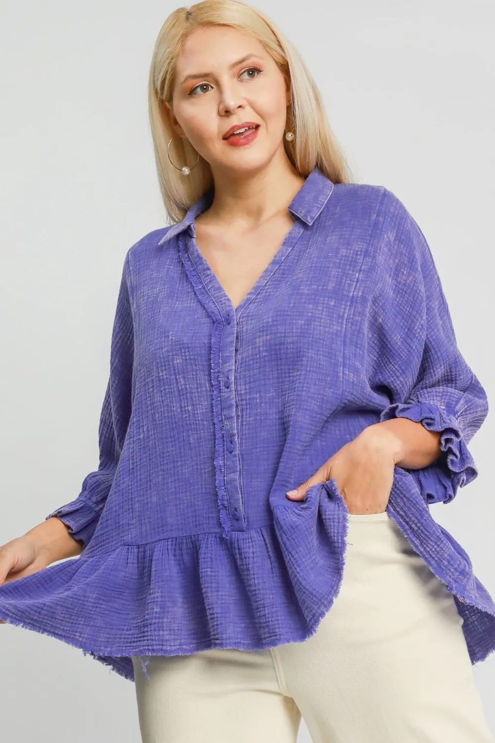 Plus Size Size Mineral Washed Cotton Gauze Top
