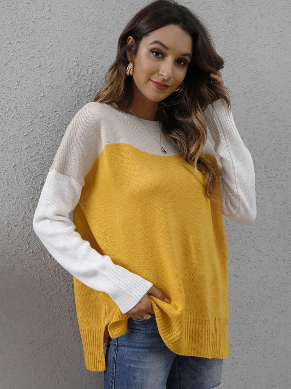 Color Block Round Neck Sweater, image 2