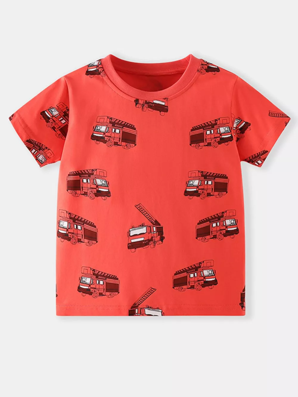 Children's Fire Truck Print Crew Neck Short Sleeve T-Shirt, image 2