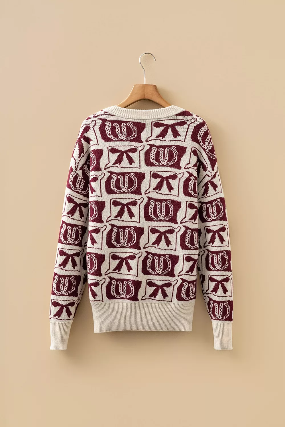 Bows & Horseshoes Pattern Western Round Neck Sweater, image 5
