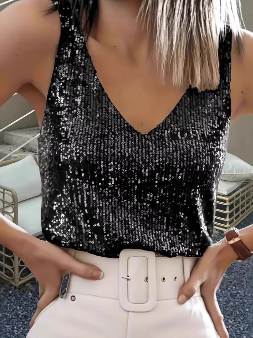 Sequin V-Neck Tank Top, image 7