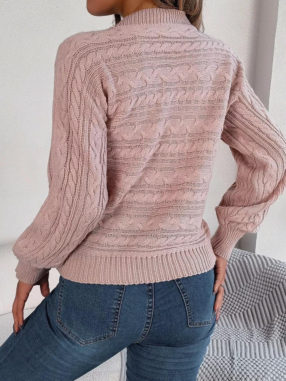 Cable-Knit Cutout Round Neck Sweater, image 3