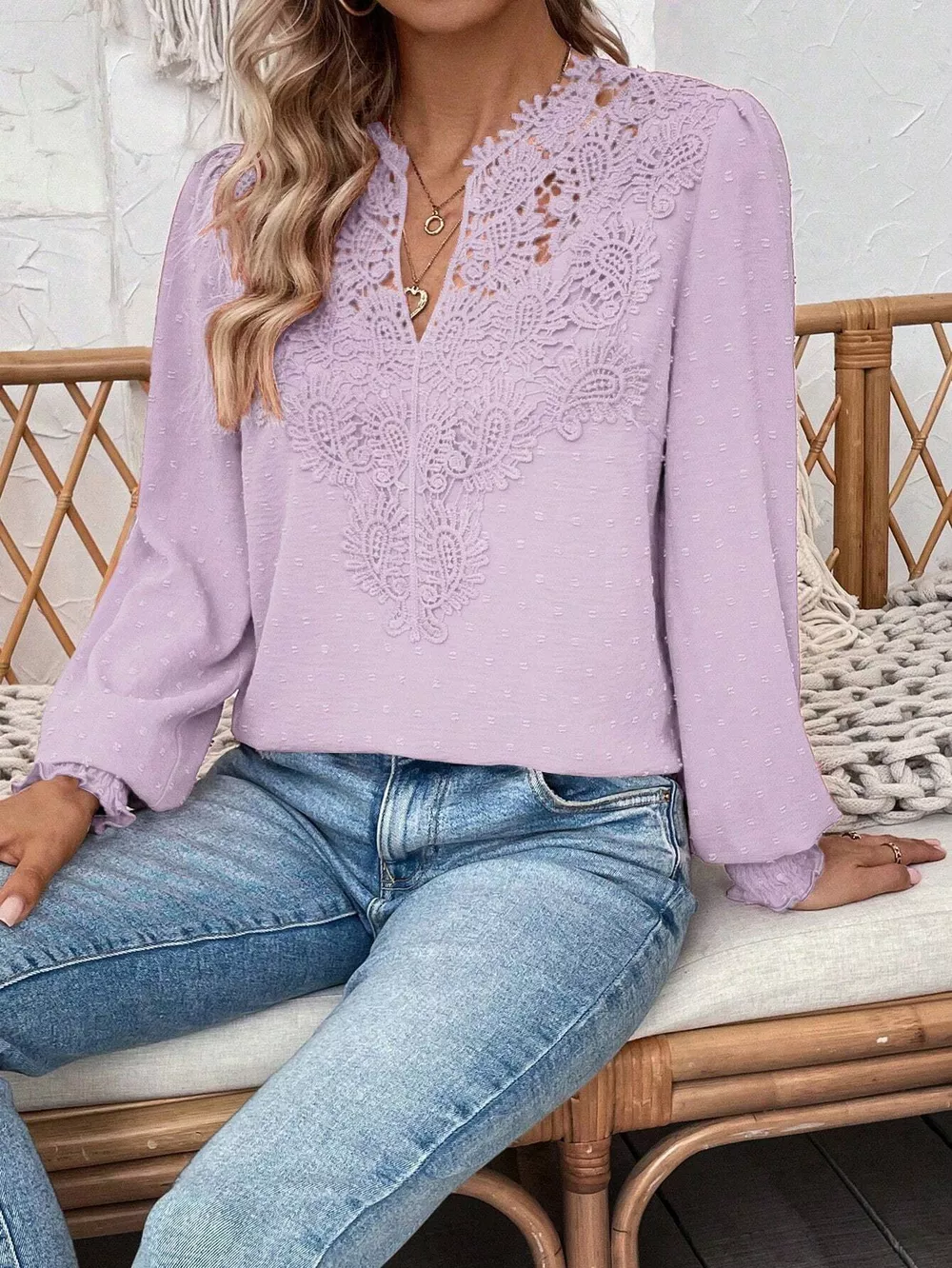 Lace Trim Long Sleeve Blouse, image 20