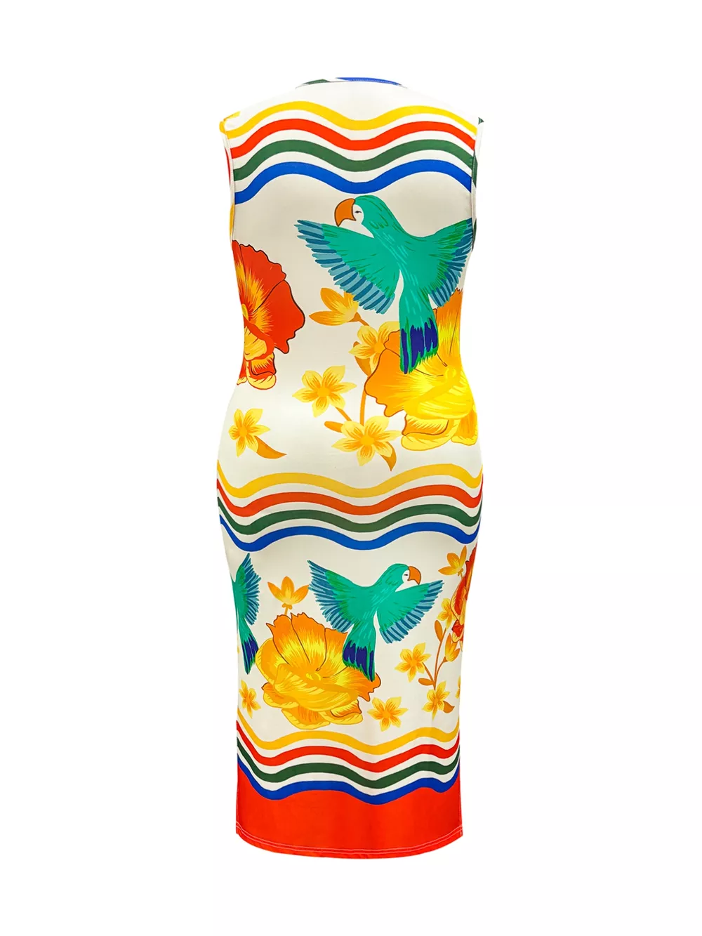 Plus Size Tropical Parrot Print Sleeveless Midi Dress, image 8