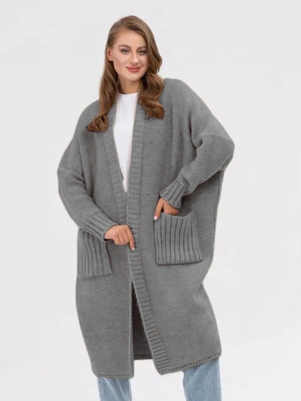 Pocketed Open Front Long Sleeve Longline Cardigan, image 8