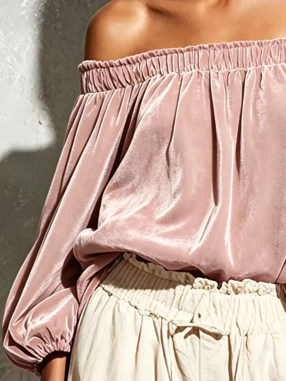 Off-Shoulder Velvet Long Sleeve T-Shirt, image 9