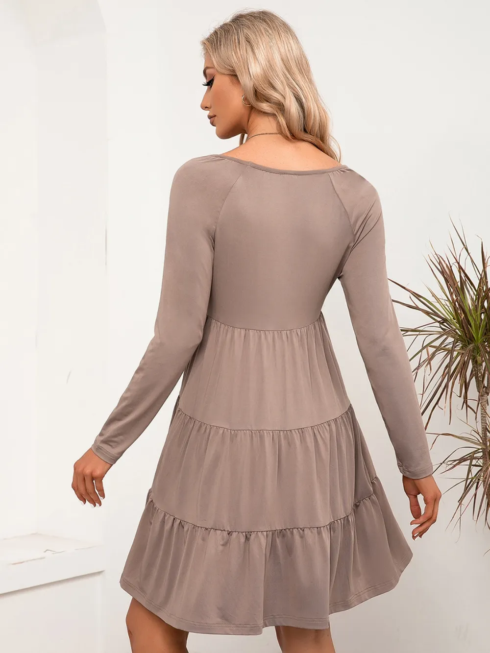 V-Neck Long Sleeve Tiered Dress, image 4