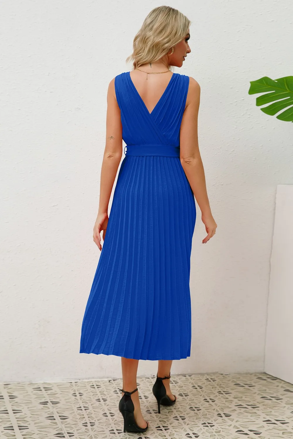 Surplice Sleeveless Midi Pleated Dress, image 5