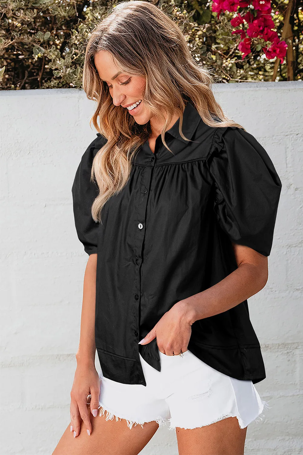 Button Up Collared Neck Short Sleeve Shirt, image 4