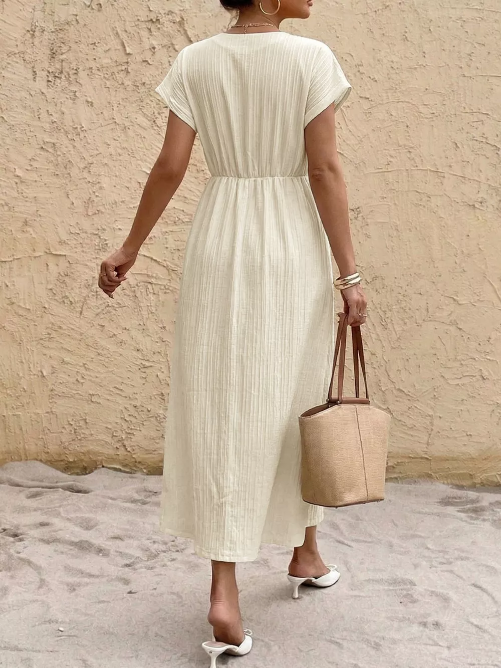 Surplice Short Sleeve Midi Dress, image 4