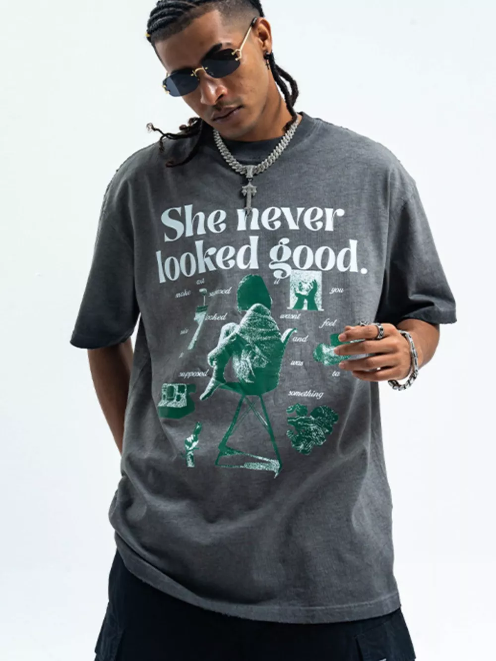 Men's Vintage Graphic Round Neck Oversized T-Shirt