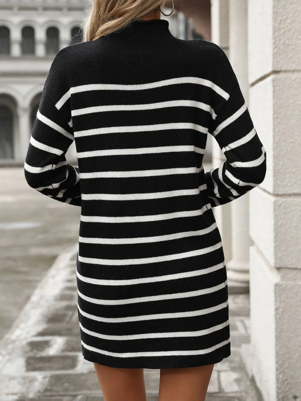 Striped Mock Neck Long Sleeve Mini Dress, image 9