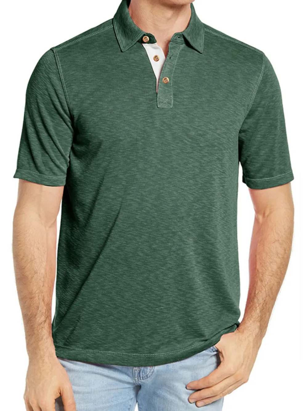 Men's Classic Heathered Polo Shirt with Contrast Buttons, image 9