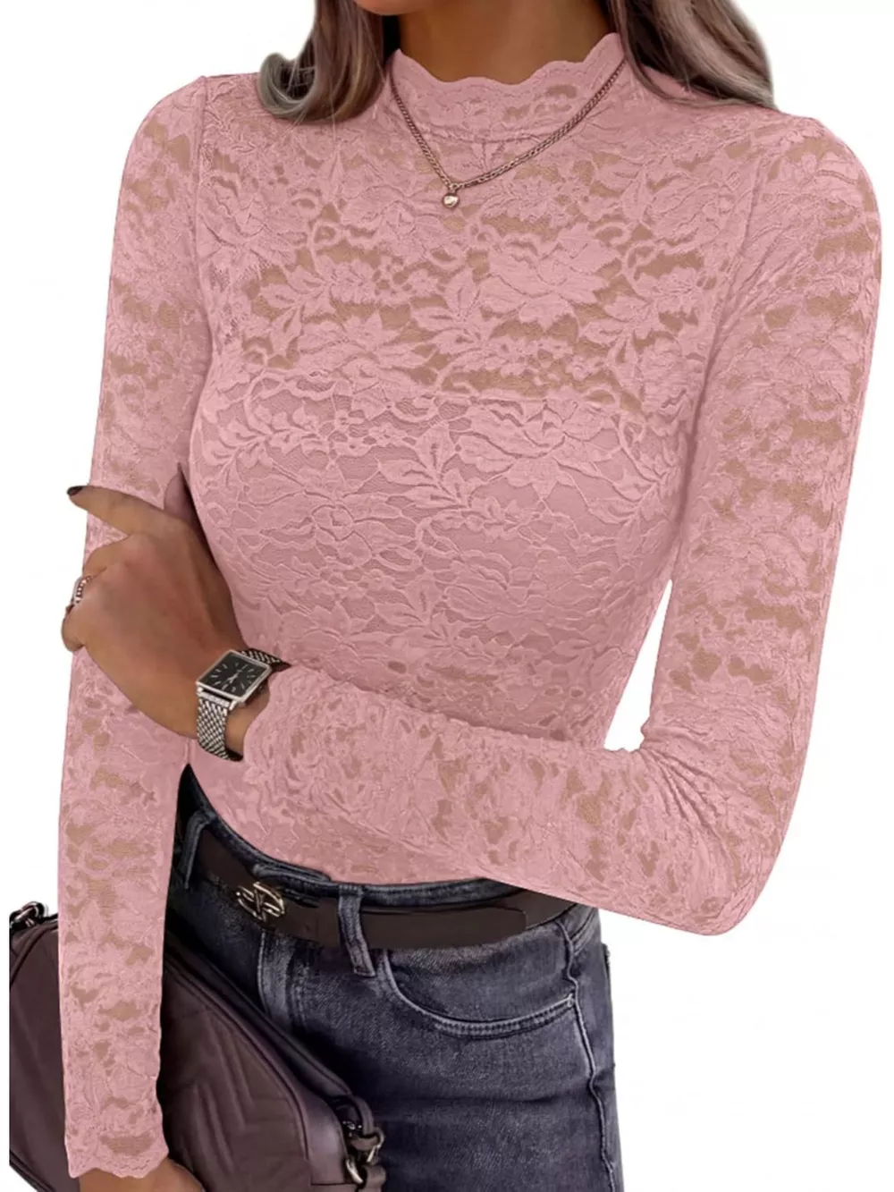 Lace Mock Neck Long Sleeve Top, image 13