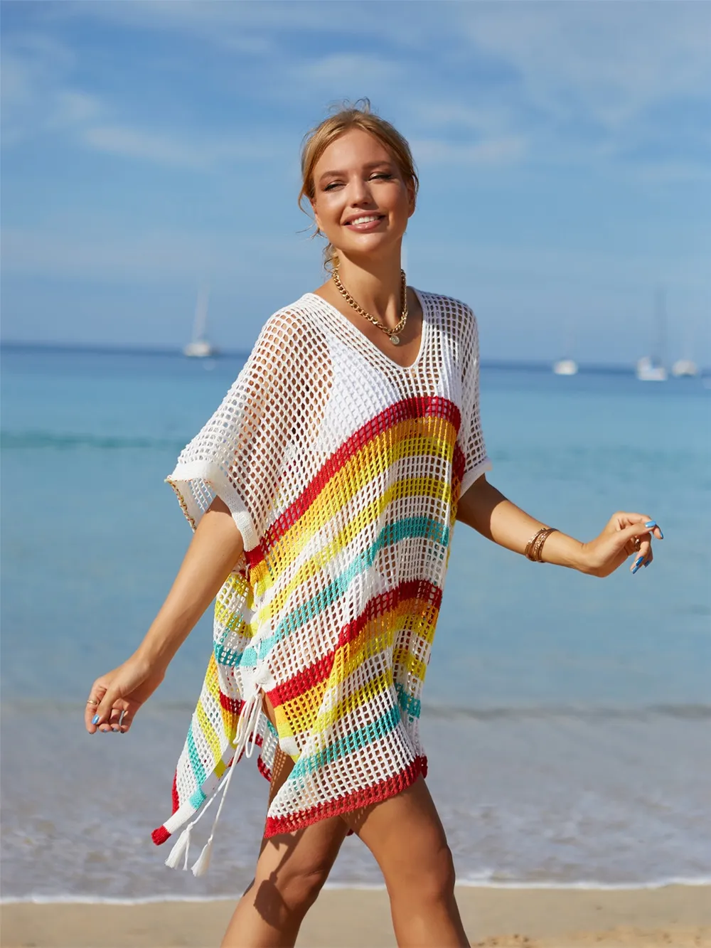 Cutout Striped Cover-Up with Tassel, image 4