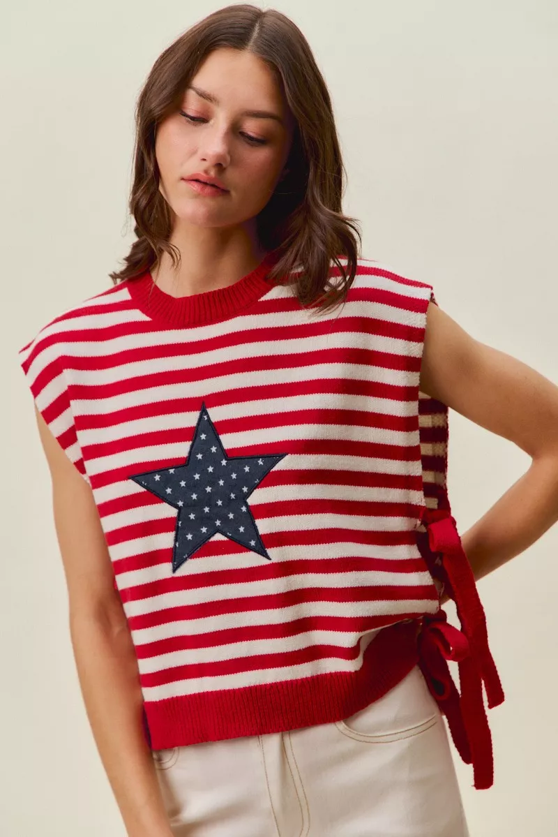 Stripe Star Patch 4th Of July Side Tie Vest Top, image 5